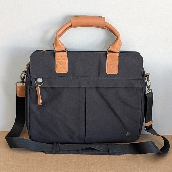 PKG | Black XPKG Travel Laptop Bag, Tan Faux Leather Handles - Picture 2 of 16